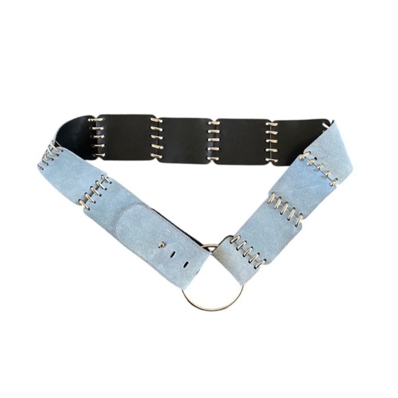 Italian Light Blue Suede Leather Belt Low Slung Made in Italy - Picture 4 of 7